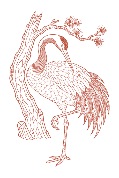 Журавль — рисунок в манере гунби